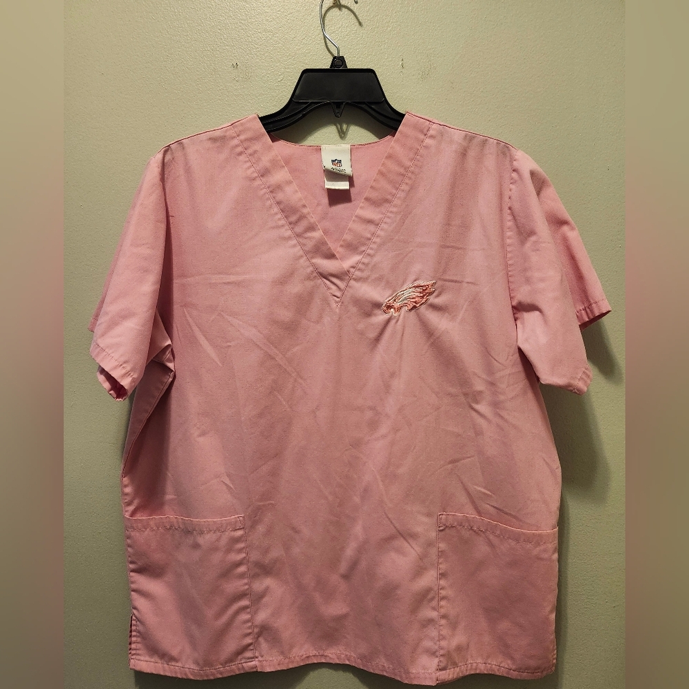 Women's Size Large Pink Embroidered Philadelphia Eagles Offivial NFL Scrub Top